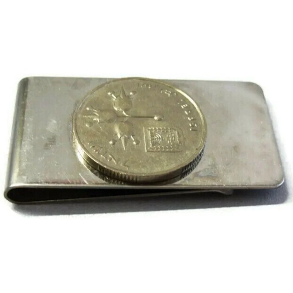 Israel Coin Money Clip Stainless Steel Wallet Cash ID Holder Silver